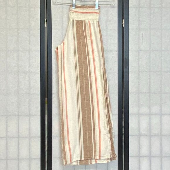 Vanilla Star Linen Gauze Flyaway Palazzo Pants M Wide Waist Split Sides Striped - Picture 5 of 13